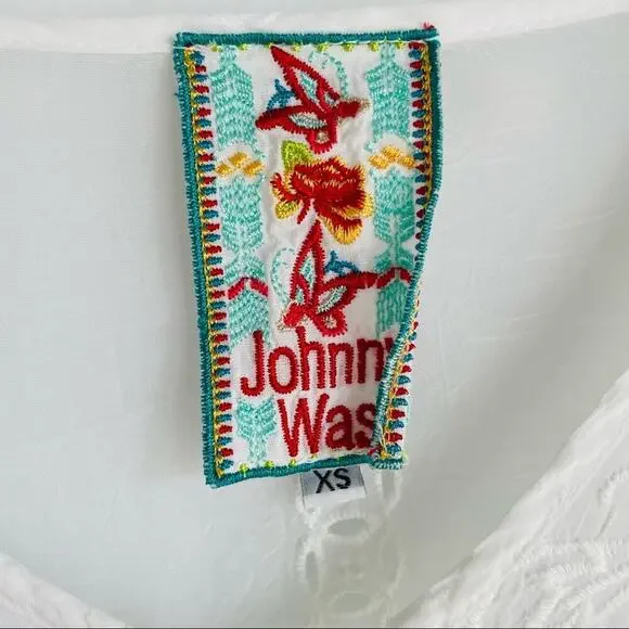 Johnny Was embroidered sheer cardigan jacket button front top tie waist XS white - Picture 10 of 12